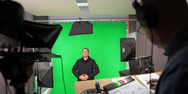 Green screen filming at the Our Virtual Academy studio.