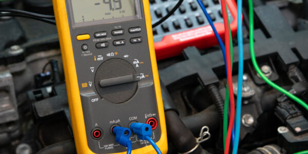 A multimeter measuring electrical current in the microamp range.